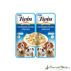 CHURU PERRO TWIN PACKS Pollo, Guiso de Verduras y Queso en Caldo de Pollo Pack 12x2x40gr