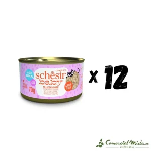 SCHESIR GATO BABY LATA Pollo con Salmón Filetes en Caldo Pack 12x70gr