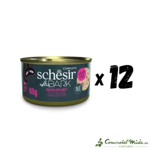 SCHESIR GATO AFTER DARK Pollo, Ternera y Filetes en Caldo Pack 12x80gr